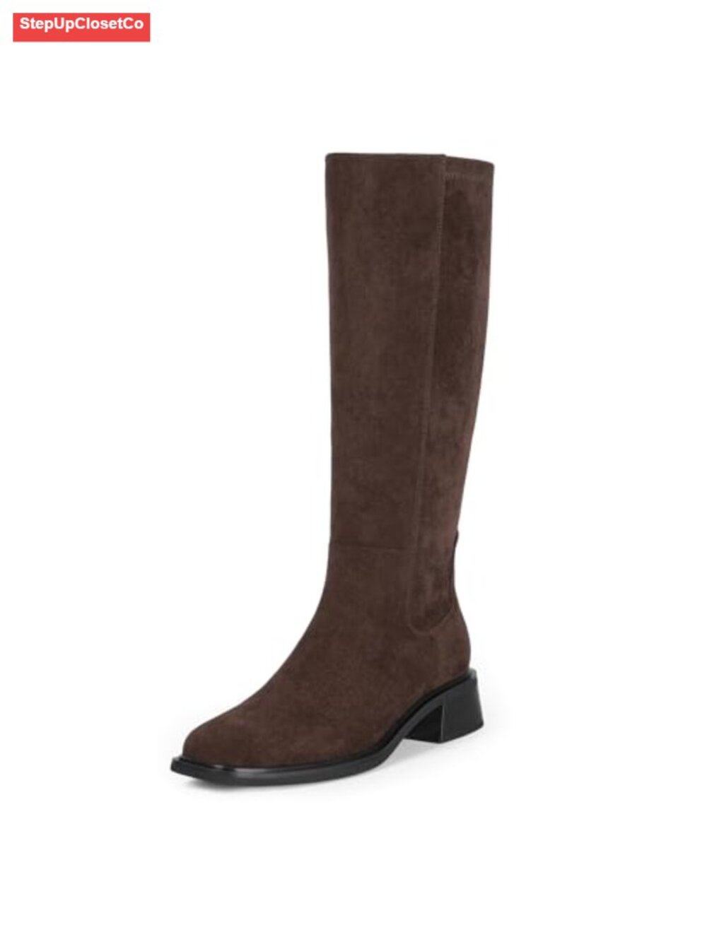 Knee High Boots Women Low Heel Chunky Square Toe Faux Suede Tall Boots Fall